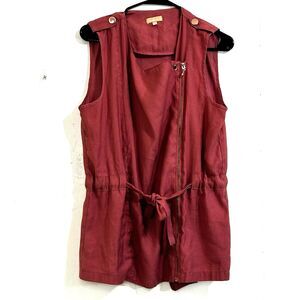 Takara Boho Moto Sleeveless Vest Size S Zip Closure Coral Pink Soft Casual